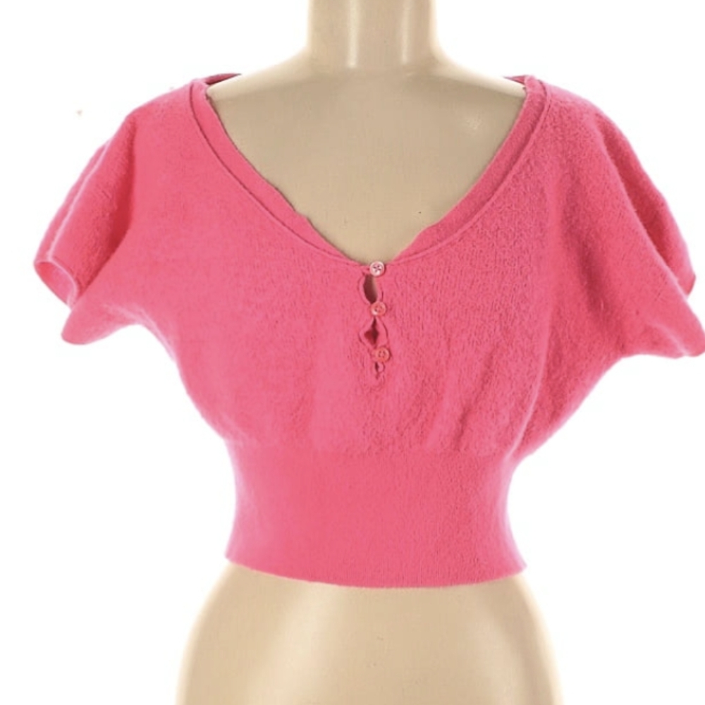J. Crew Hot Pink Batwing Cashmere Knit Short Sleeve Sweater Top